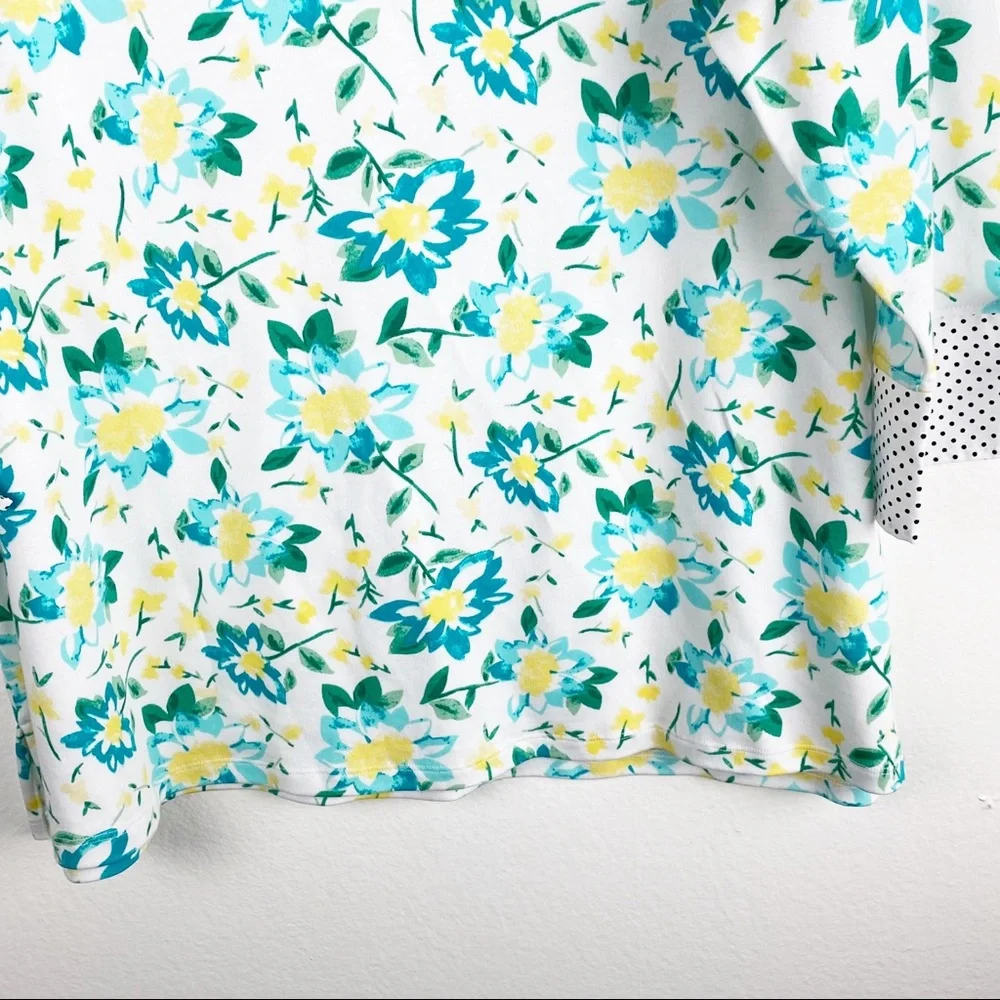 KIM ROGERS 100% Cotton Floral Polka Dot Bow Cuff Curvy Top 1X Casual Spring Boho - Picture 7 of 7